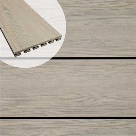 Vlonderplank composiet semi massief 2,5 x 21 cm Ibiza (grijs) vlak/schorsmotief