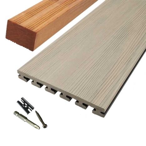 Vlonder totaalpakket composiet 2,5 x 21 cm Ibiza (4 mtr) vlak/schorsmotief