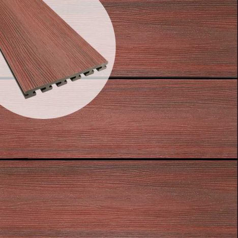 Vlonderplank composiet semi massief 2,5 x 21 cm Padoek (rood) vlak/schorsmotief