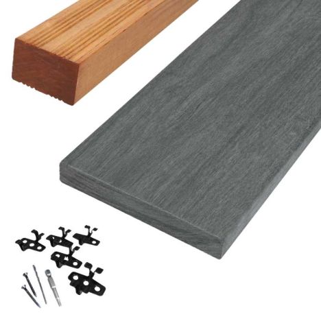 Vlonderplank totaalpakket hardhout Accoya gray 2,5 x 14 cm (4,80 mtr) vlak voor clips