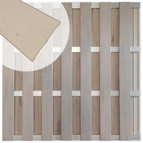 Schutting composiet Bari steengrijs gevlamd met blank aluminium frame (180 x 180 cm)