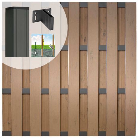 Schutting set composiet Bari bruin gevlamd met antraciet aluminium frame (7,54 meter)