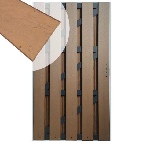 Tuindeur composiet Bari bruin gevlamd met antra alu frame incl. beslag (100 x 180 cm)