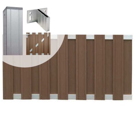 Tuinhek met poort set composiet Stijl bruin met blank aluminium frame (4,88 mtr)
