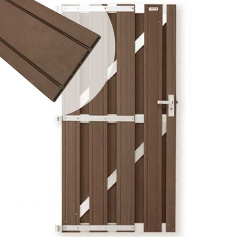 Tuindeur composiet Stijl bruin met blank alu frame incl. hang&sluitwerk (100 x 180 cm)