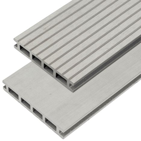 Vlonderplank composiet 2,1 x 14 cm steengrijs gevlamd (5 mtr) grove ribbel en vlak