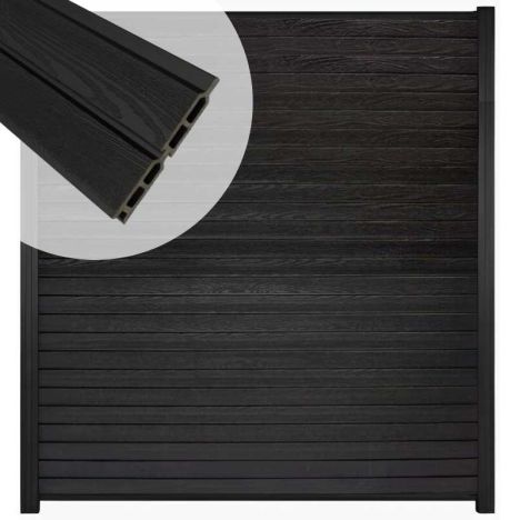 Zelfbouw schutting composiet Rhombus Double zwart - zwart alu accessoires (180 x 200 cm)