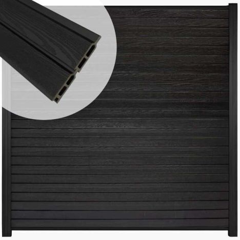 Zelfbouw schutting composiet Rhombus Double zwart - zwart alu accessoires (180 x 180 cm)