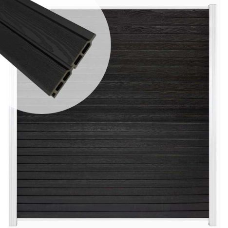 Zelfbouw schutting composiet Rhombus Double zwart - wit alu accessoires (180 x 200 cm)