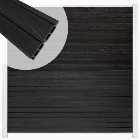 Zelfbouw schutting composiet Rhombus Double zwart - wit alu accessoires (180 x 180 cm)
