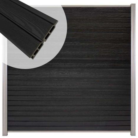 Zelfbouw schutting composiet Rhombus Double zwart - blank alu accessoires (180 x 180 cm)