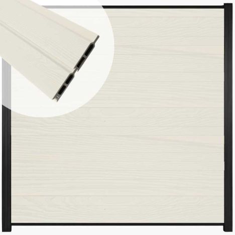 Zelfbouw schutting composiet Rhombus Double wit - zwart alu accessoires (180 x 180 cm)