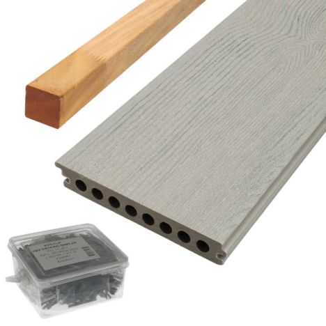 Vlonder totaalpakket composiet semi massief co-extrusie 2,1x14 cm Loft Grey (4 mtr) houtnerf