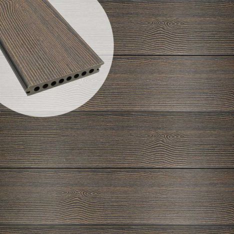 Vlonderplank composiet semi massief co-extrusie naadloos 2,1 x 14 cm Dark Oak (2,25 mtr)