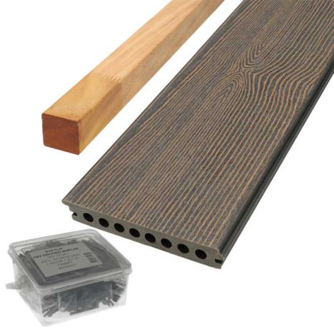 Vlonder totaalpakket composiet semi massief co-extrusie 2,1x14 cm Dark Oak (4 mtr) houtnerf