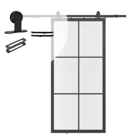 Stalen schuifdeur - Loft - 6 vaks helder glas - 215 x 100 cm inclusief schuifdeursysteem