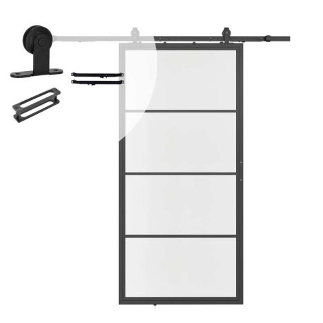 Stalen schuifdeur - Loft - 4 vaks helder glas - 215 x 100 cm inclusief schuifdeursysteem