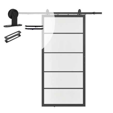 Stalen schuifdeur - Loft - 5 vaks helder glas - 215 x 100 cm inclusief schuifdeursysteem