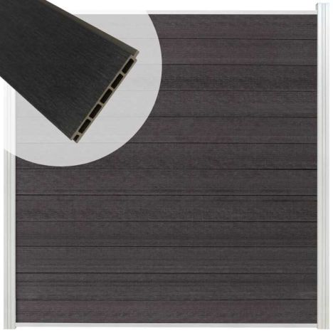 Schutting composiet co-extrusie Garda antraciet met blank aluminium kader (180 x 180 cm)