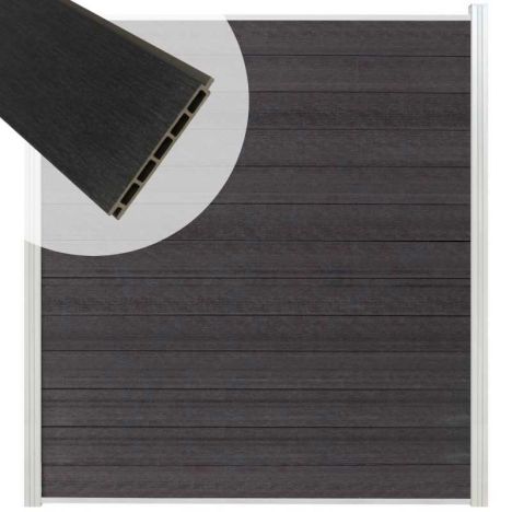 Schutting composiet co-extrusie Garda antraciet met blank aluminium kader (180 x 200 cm)