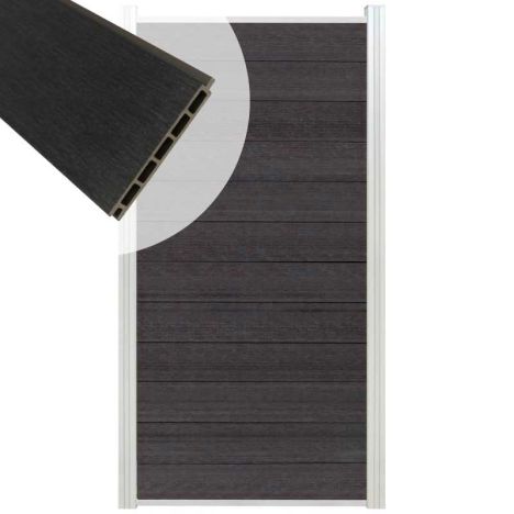 Schutting composiet co-extrusie Garda antraciet met blank aluminium kader (90 x 180 cm)
