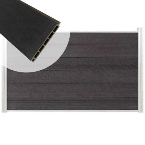Schutting composiet co-extrusie Garda antraciet met blank aluminium kader (180 x 90 cm)