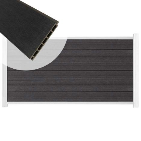 Schutting composiet co-extrusie Garda antraciet met wit aluminium kader (180 x 90 cm)