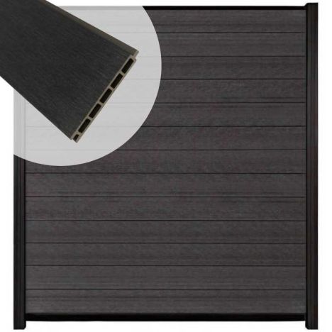 Schutting composiet co-extrusie Garda antraciet met zwart aluminium kader (180 x 200 cm)
