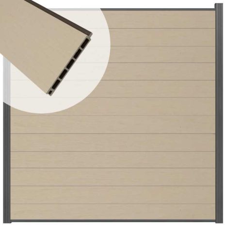 Schutting composiet co-extrusie Garda beige met antraciet alu kader (180 x 180 cm)