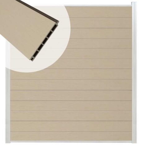 Schutting composiet co-extrusie Garda beige met blank aluminium kader (180 x 200 cm)