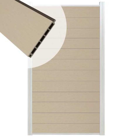 Schutting composiet co-extrusie Garda beige met blank aluminium kader (90 x 180 cm)