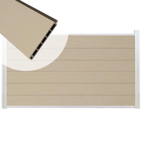 Schutting composiet co-extrusie Garda beige met blank aluminium kader (180 x 90 cm)