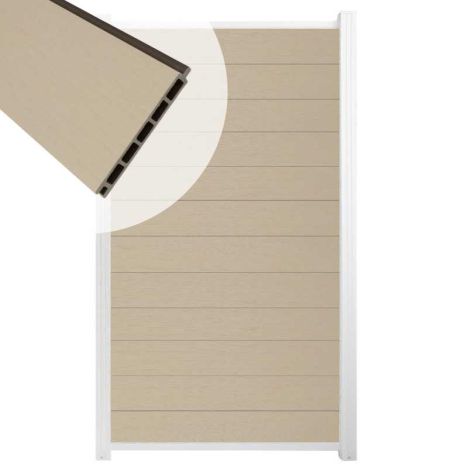 Schutting composiet co-extrusie Garda beige met wit aluminium kader (90 x 180 cm)