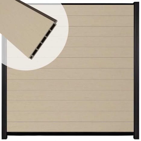 Schutting composiet co-extrusie Garda beige met zwart aluminium kader (180 x 180 cm)