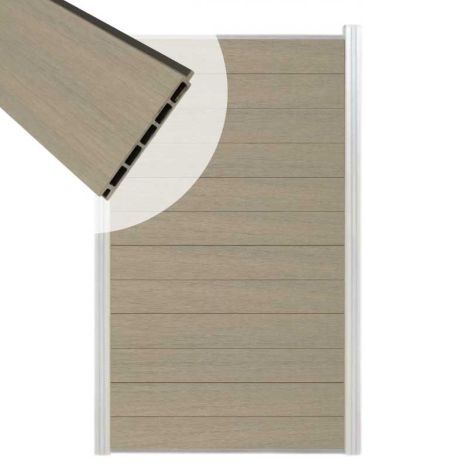 Schutting composiet co-extrusie Garda vergrijsd bruin met blank alu kader (90 x 180 cm)