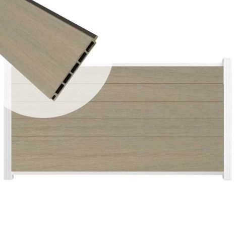 Schutting composiet co-extrusie Garda vergrijsd bruin met wit alu kader (180 x 90 cm)
