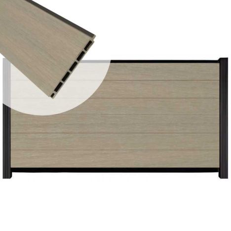 Schutting composiet co-extrusie Garda vergrijsd bruin met zwart alu kader (180 x 90 cm)