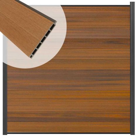 Schutting composiet co-extrusie Garda teak met antraciet aluminium kader (180 x 180 cm)