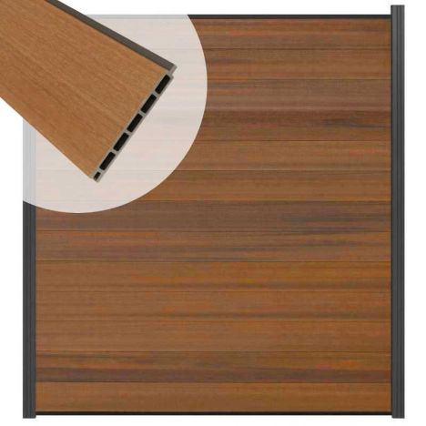 Schutting composiet co-extrusie Garda teak met antraciet aluminium kader (180 x 200 cm)