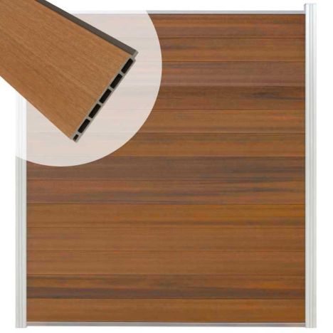Schutting composiet co-extrusie Garda teak met blank aluminium kader (180 x 200 cm)