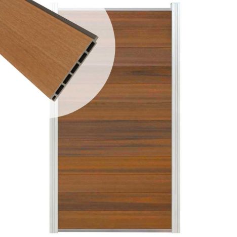 Schutting composiet co-extrusie Garda teak met blank aluminium kader (90 x 180 cm)