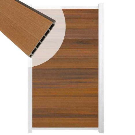 Schutting composiet co-extrusie Garda teak met wit aluminium kader (90 x 180 cm)