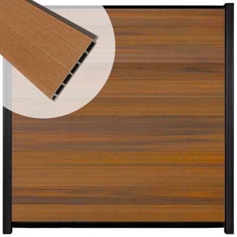 Schutting composiet co-extrusie Garda teak met zwart aluminium kader (180 x 180 cm)