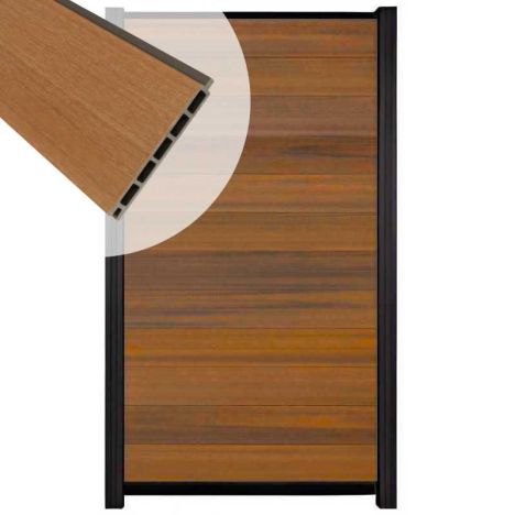 Schutting composiet co-extrusie Garda teak met zwart aluminium kader (90 x 180 cm)