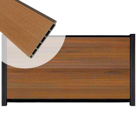 Schutting composiet co-extrusie Garda teak met zwart aluminium kader (180 x 90 cm)