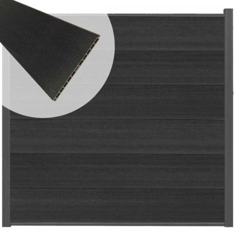 Schutting composiet co-extrusie Como antraciet met antraciet aluminium kader (180 x 180 cm)