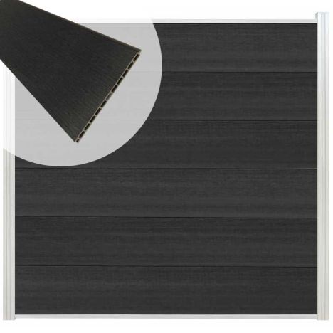 Schutting composiet co-extrusie Como antraciet met blank aluminium kader (180 x 180 cm)