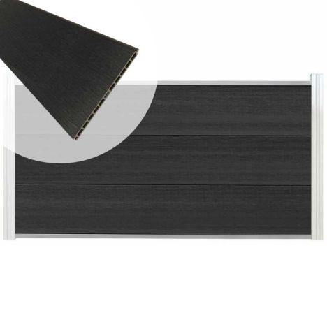 Schutting composiet co-extrusie Como antraciet met blank aluminium kader (180 x 90 cm)