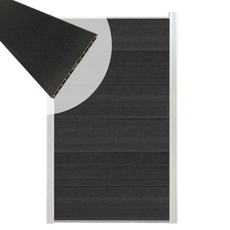 Schutting composiet co-extrusie Como antraciet met blank aluminium kader (90 x 180 cm)