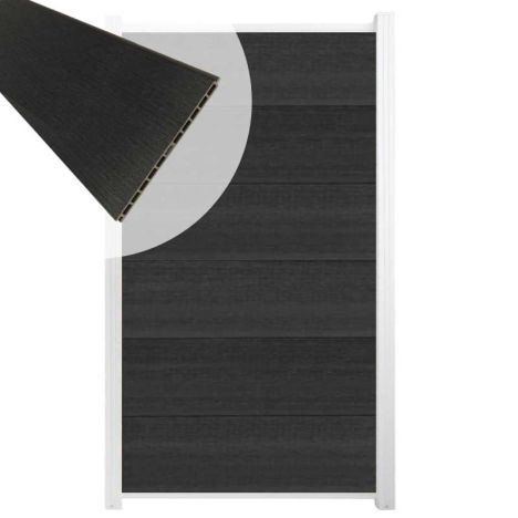 Schutting composiet co-extrusie Como antraciet met wit aluminium kader (90 x 180 cm)